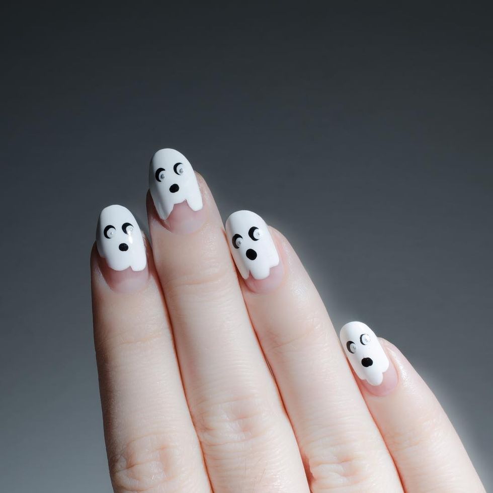 Simple Halloween Nails With Ghost French Tips