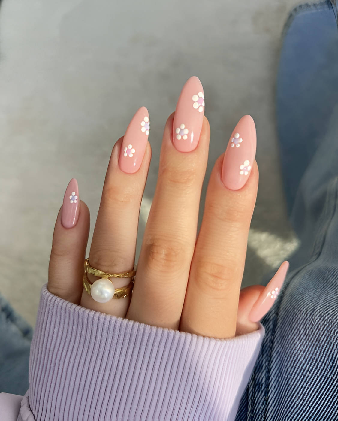 Simple Nude Flower Nails