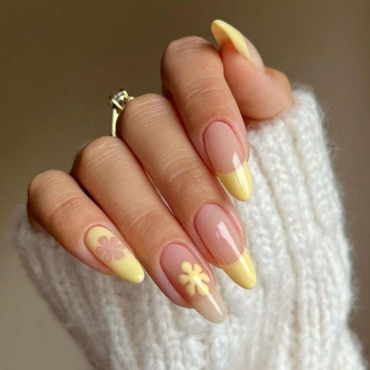 Simple Yellow Pastel Flower Nails
