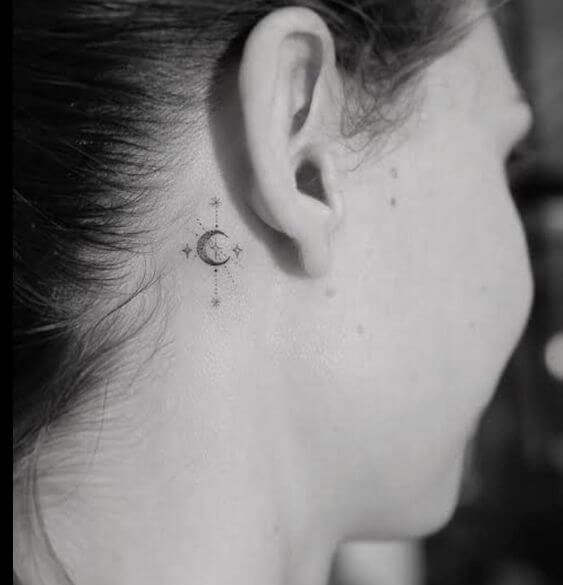 Small Behind-The-Ear Tattoos With Moon Design