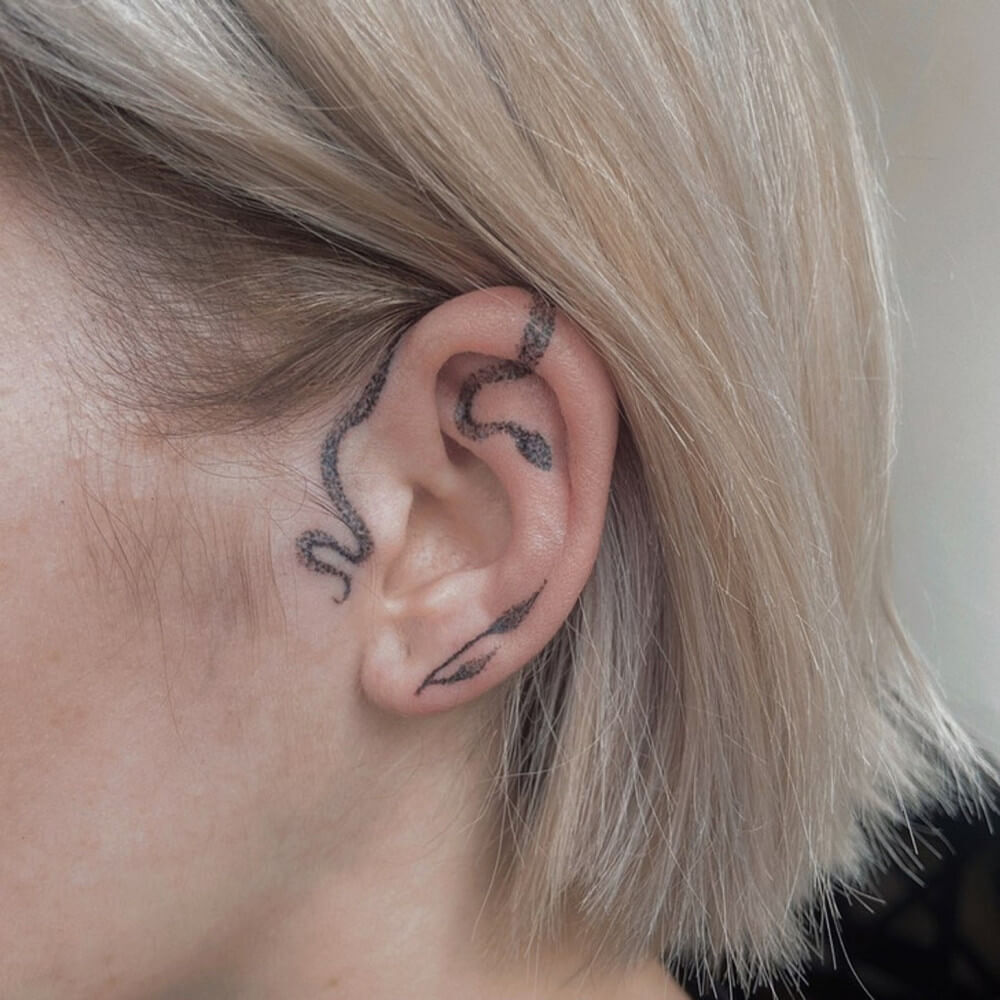 Snake And Vine Ear Tattoo