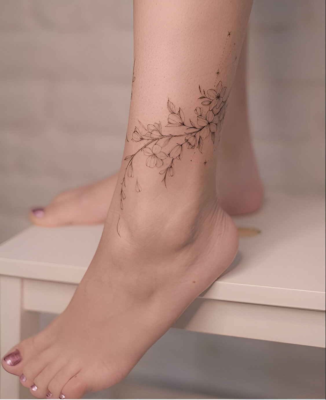 Soft Floral Ankle Bracelet Tattoo