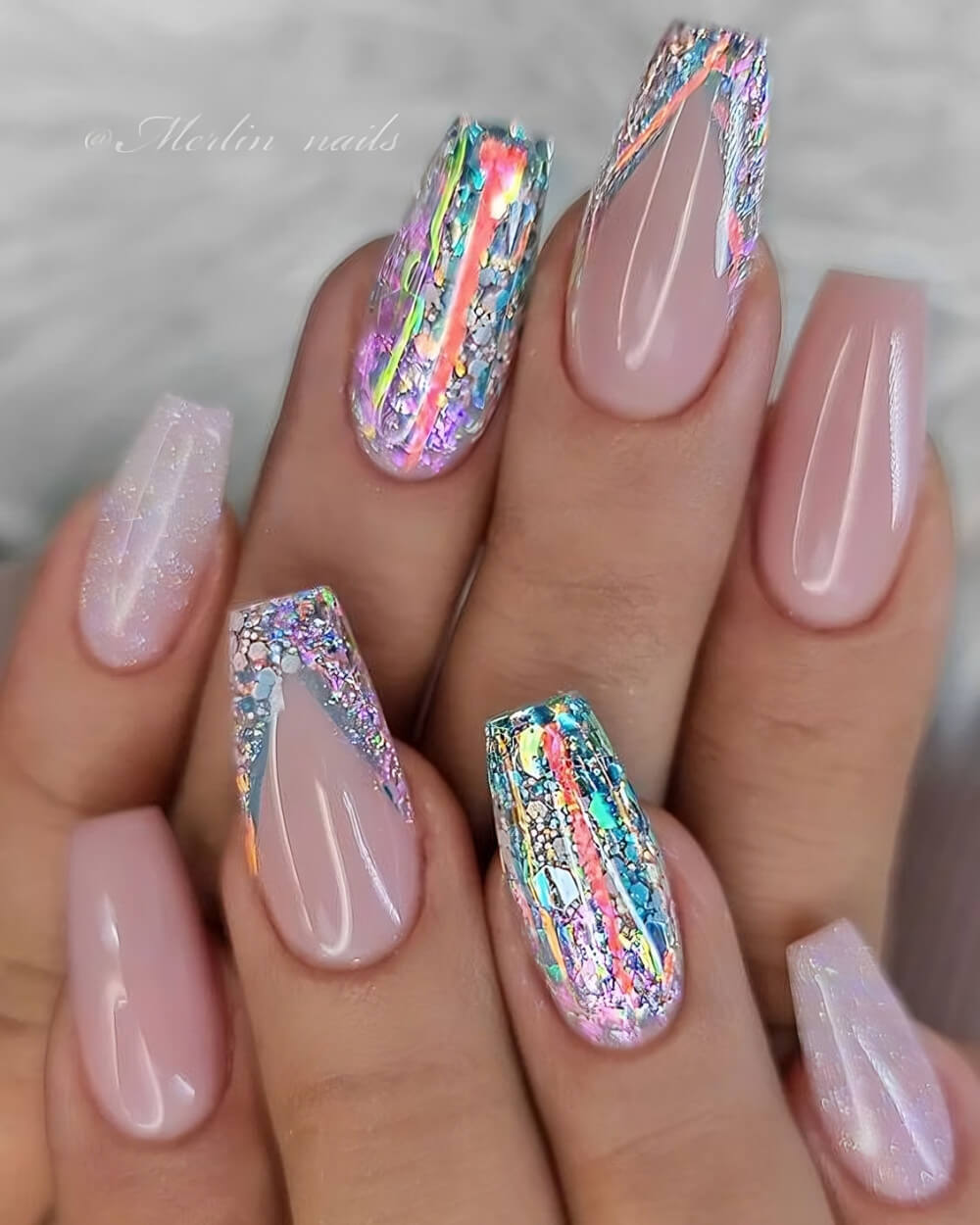 Sparkling Pink Glittered Nail Art