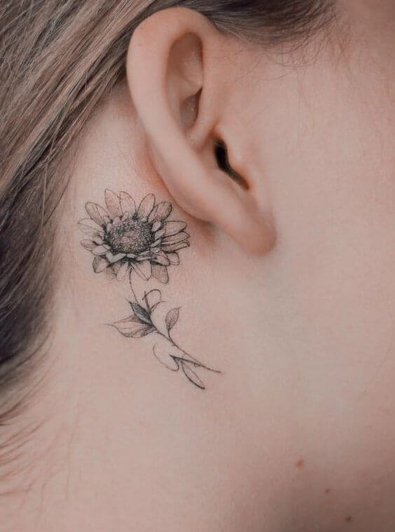 Sunflower Behind-The-Ear Tattoos