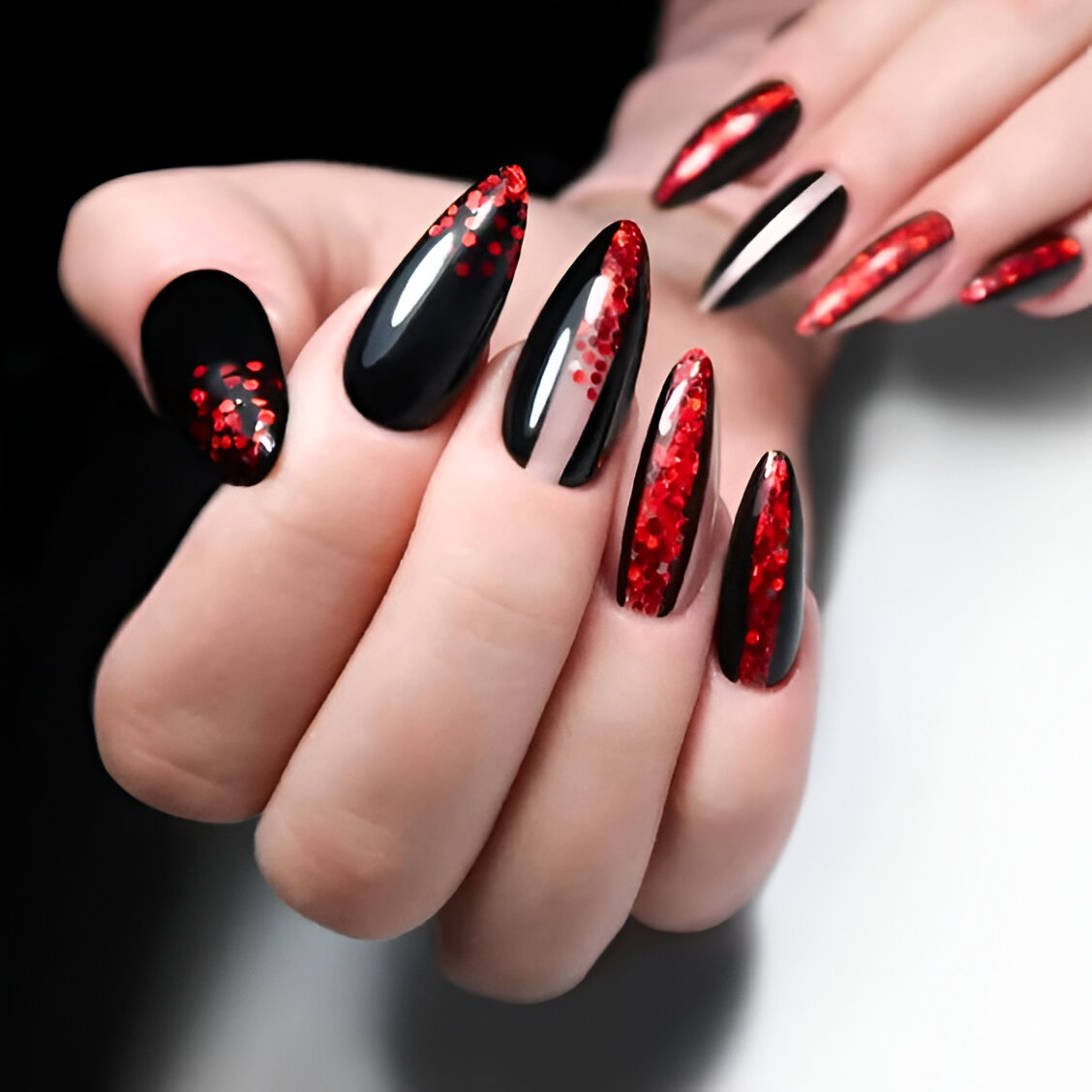 Vertical Black And Red Nail Designs