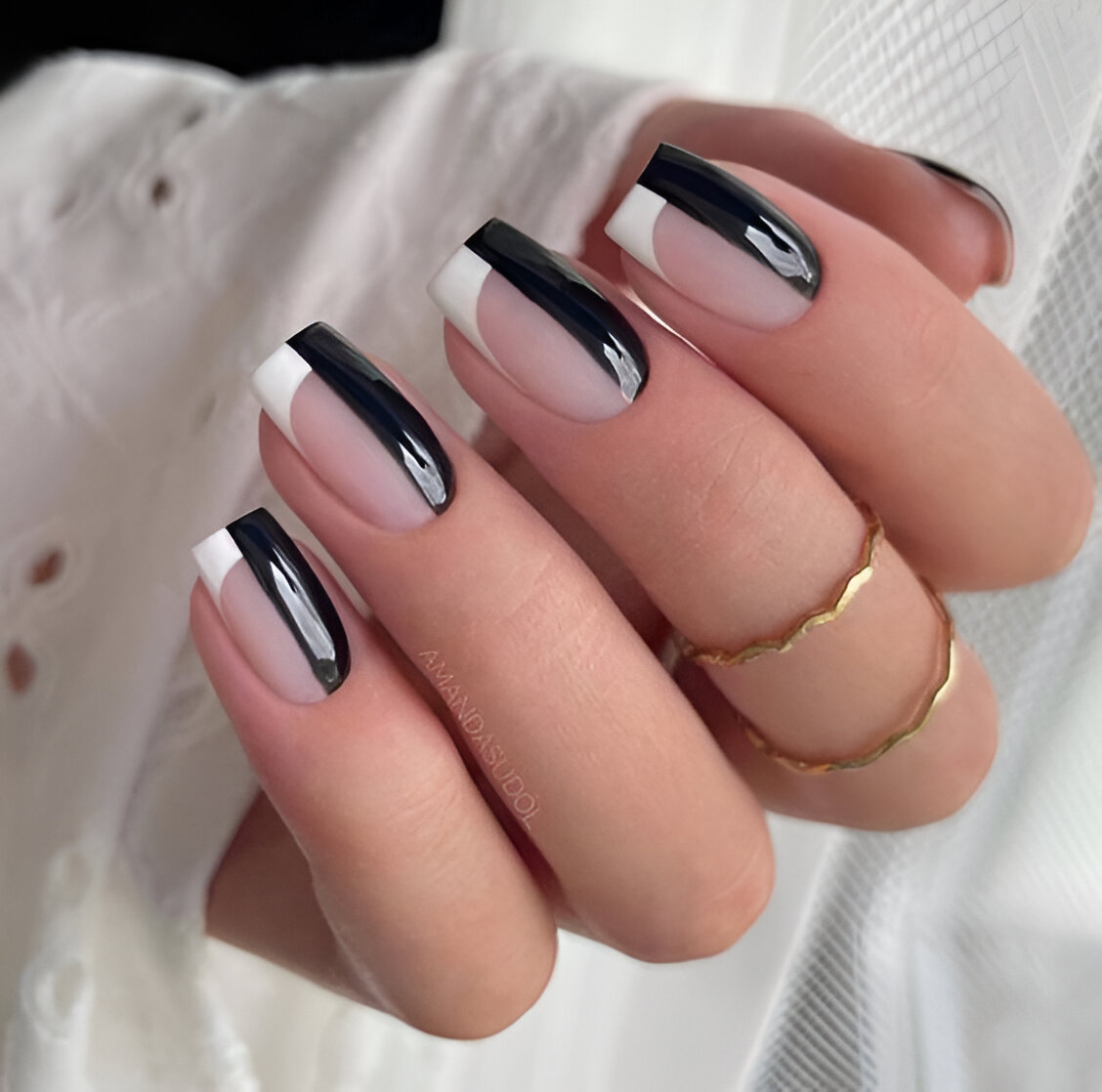 Vertical Black And White Nail Designs