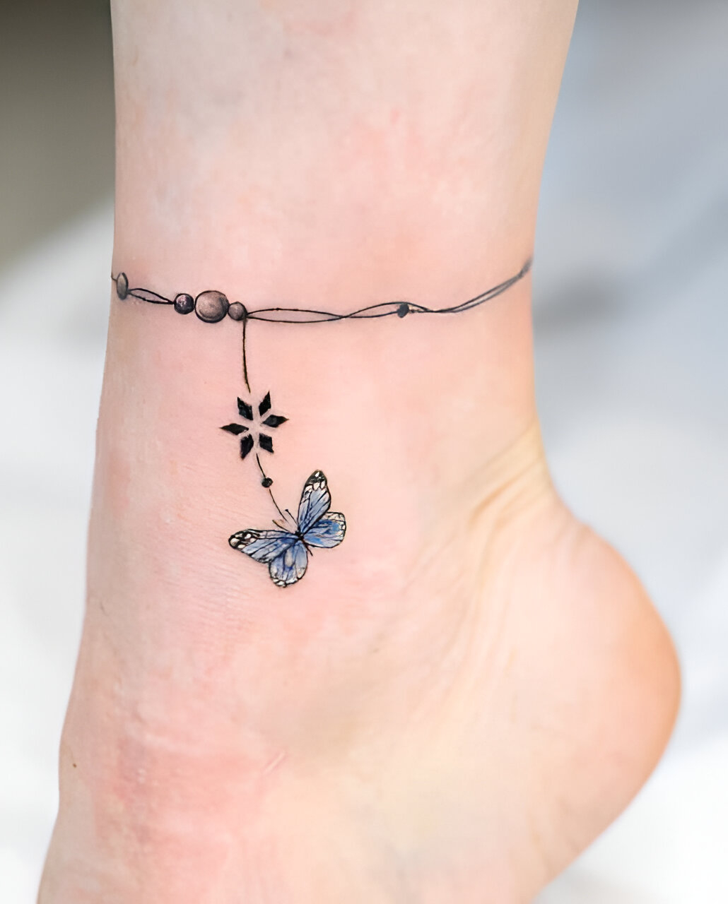 Watercolor Butterfly Ankle Bracelet Tattoos