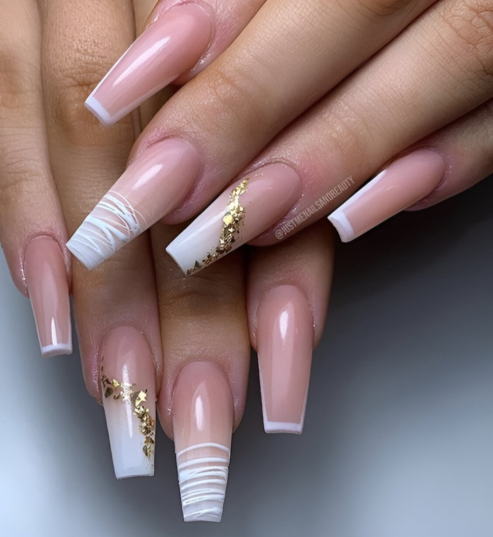 White And Pink Coffin Ombre Tips