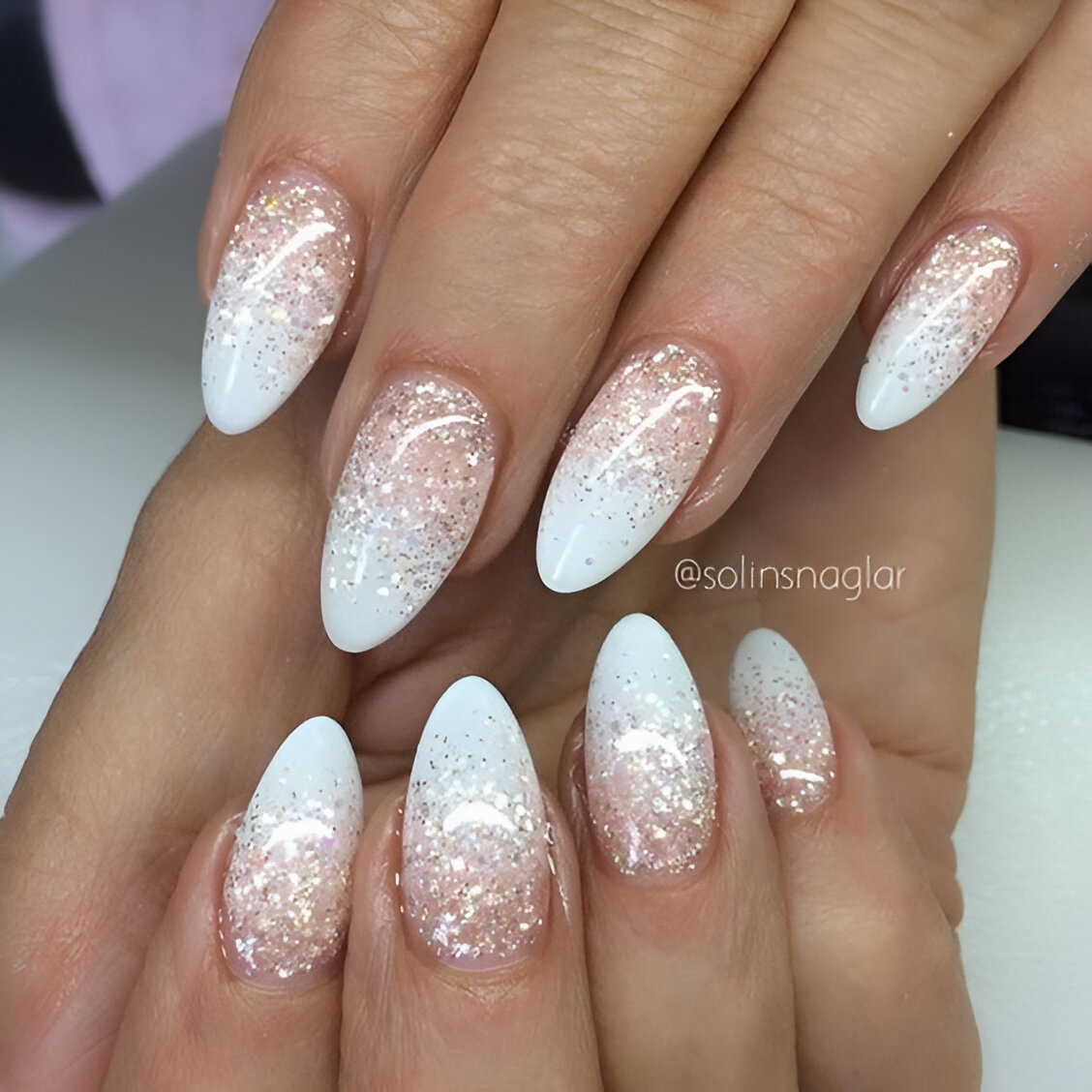White And Pink Ombre Glitter Nail Designs