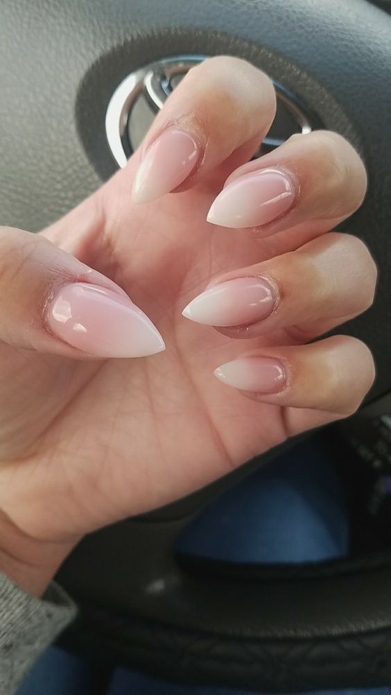 White And Pink Ombre Short Stiletto Nails