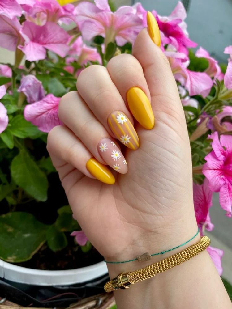 Yellow Flower Nail Designs