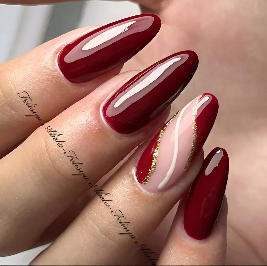 Abstract Red Wine Nails
