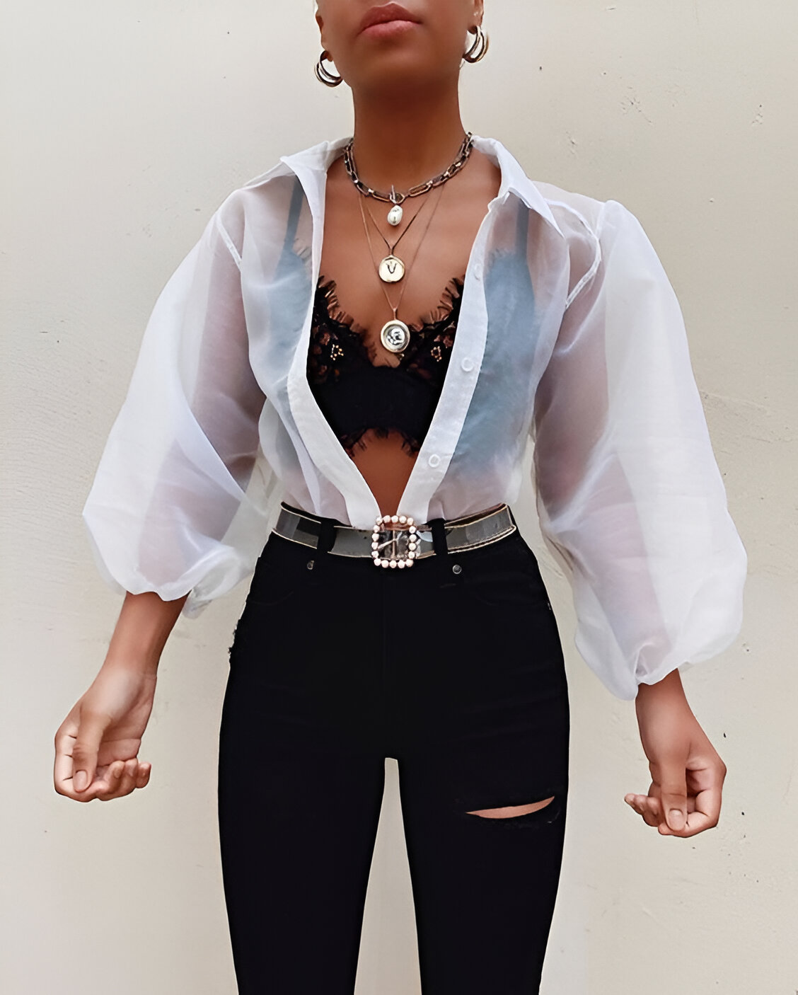 Bralette Outfits With Sheer White Blouse