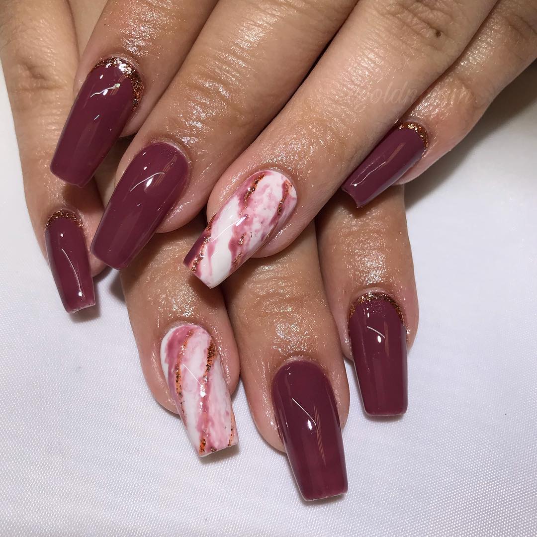 Marbled Red Wine Nails