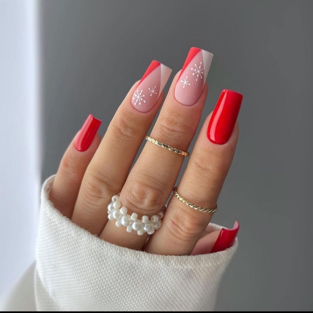 Matte Red And White French Tips