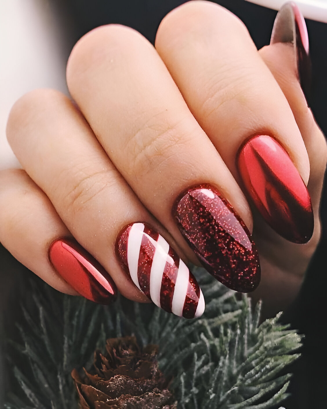 Merry Red Glitter Nails