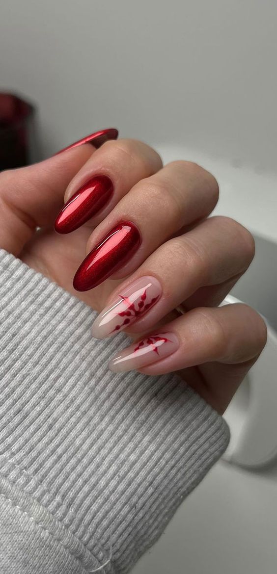 Minimalistic Red Christmas Nails