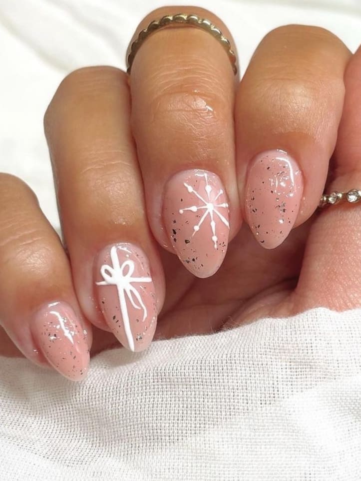 Pink And White Short Christmas Nails