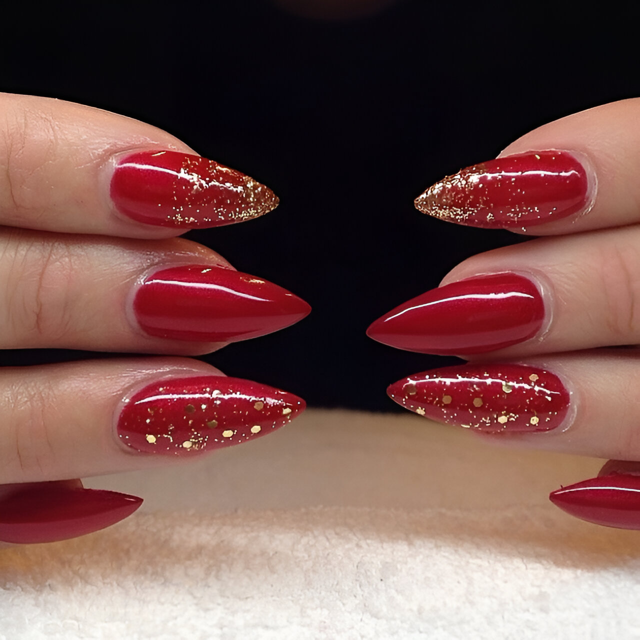 Pointy Red Glitter Nails