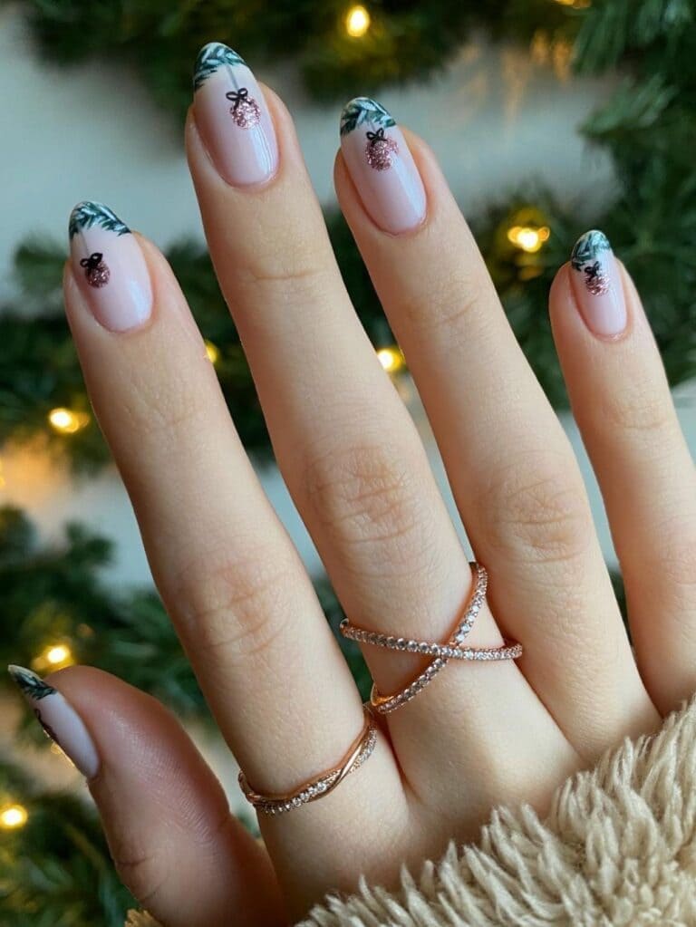Short Christmas Nails With Glittered Tips