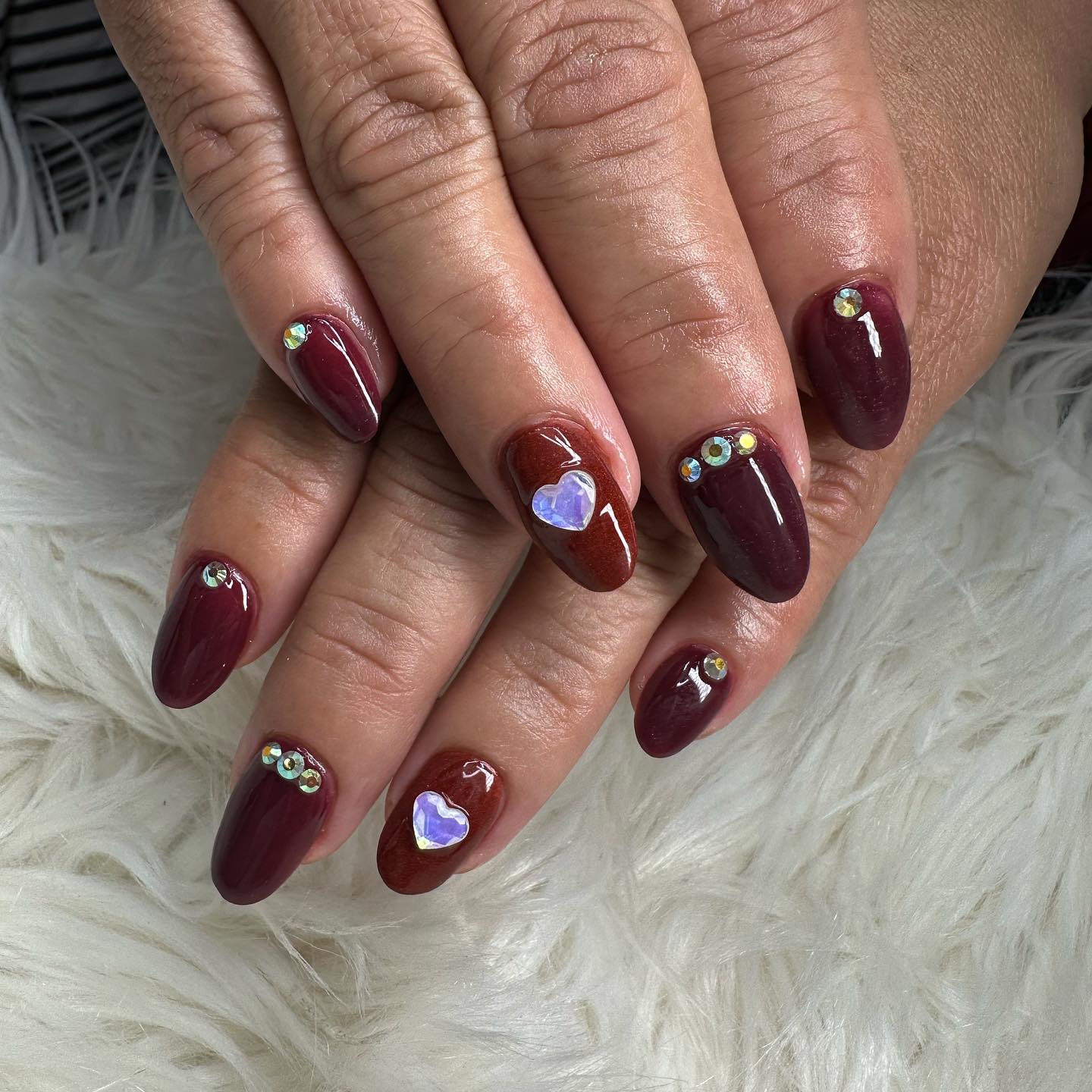 Short Red Nails With Gems