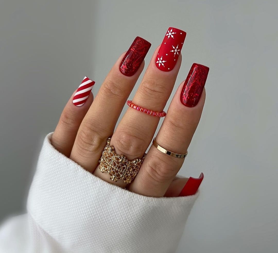 Square Red Christmas Nails