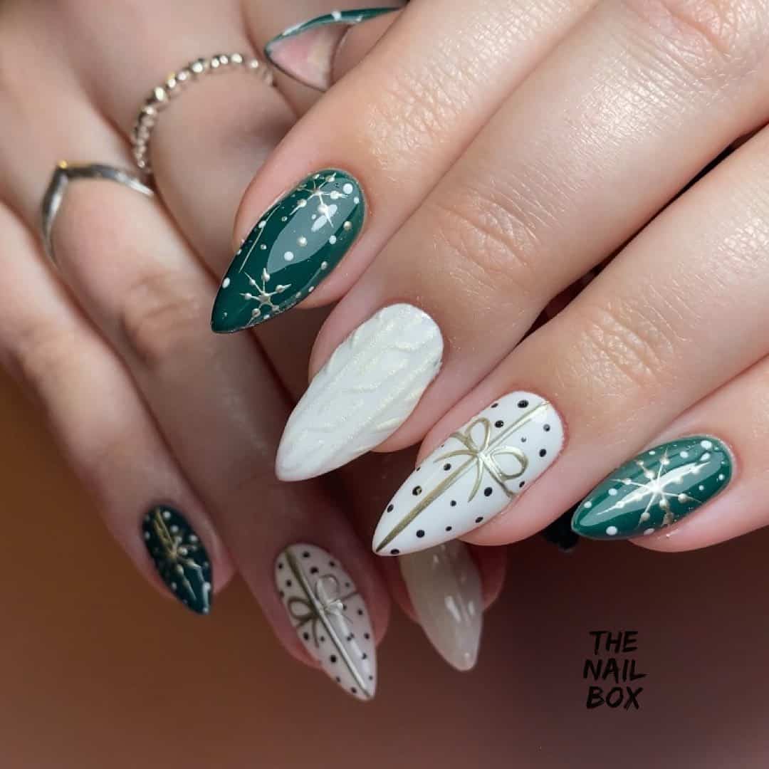 White And Green Christmas Nail Designs