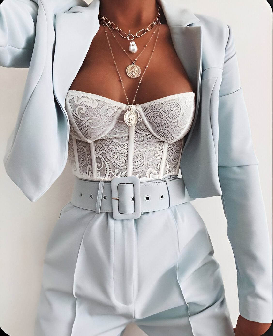 White Bralette With Blue Suit