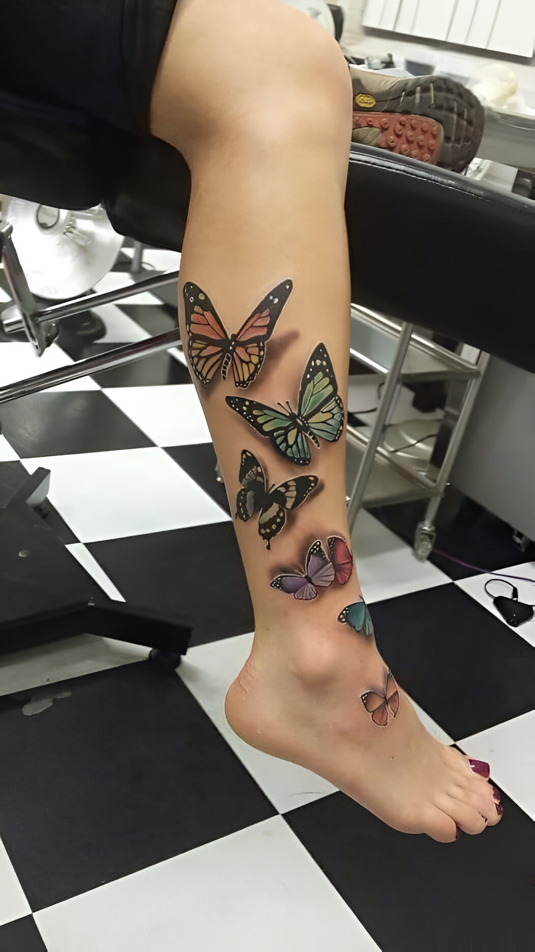 3D Butterfly Leg Tattoos