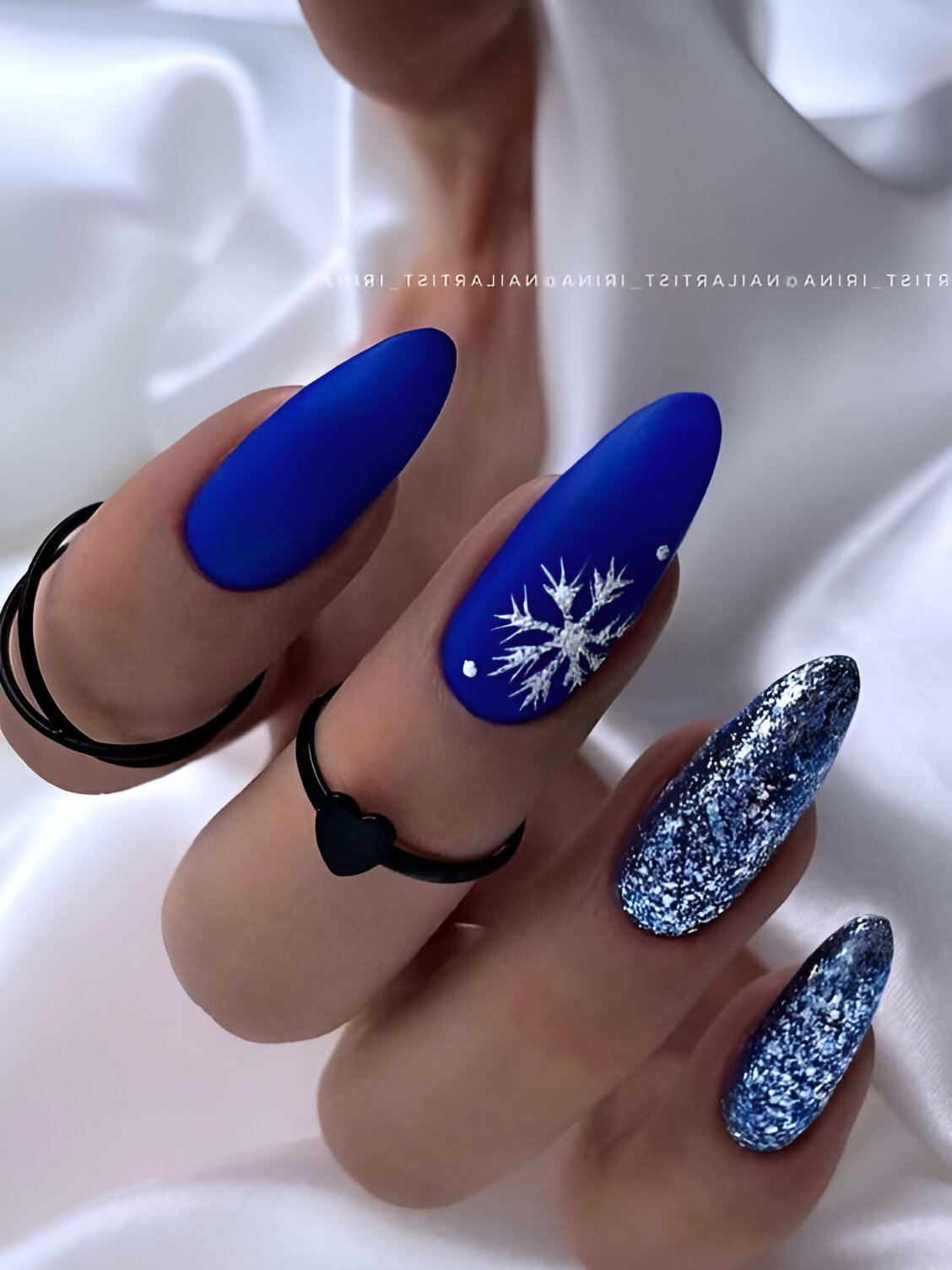 Almond Blue Holiday Nails