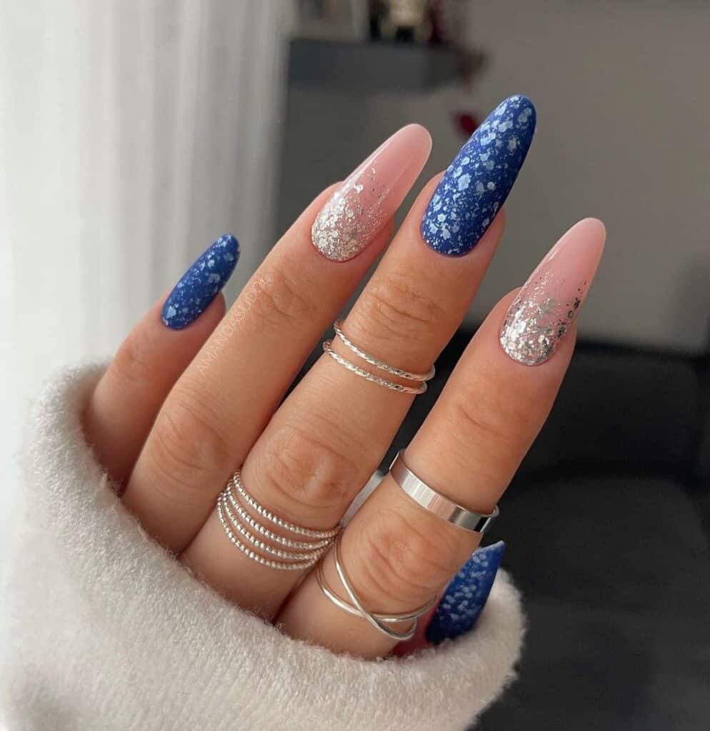 Blue And Silver Frosty Nails