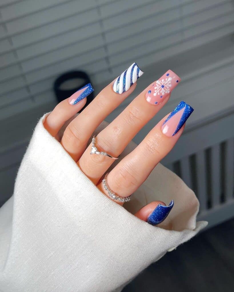 Blue And White Winter Manicures