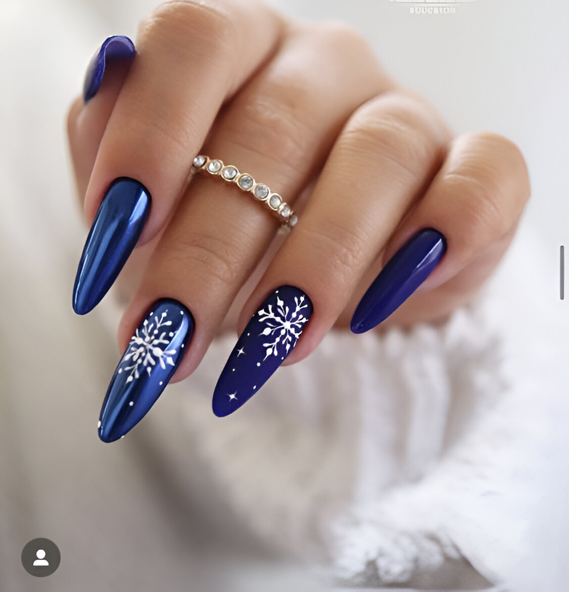Blue Nails With White Snow Design