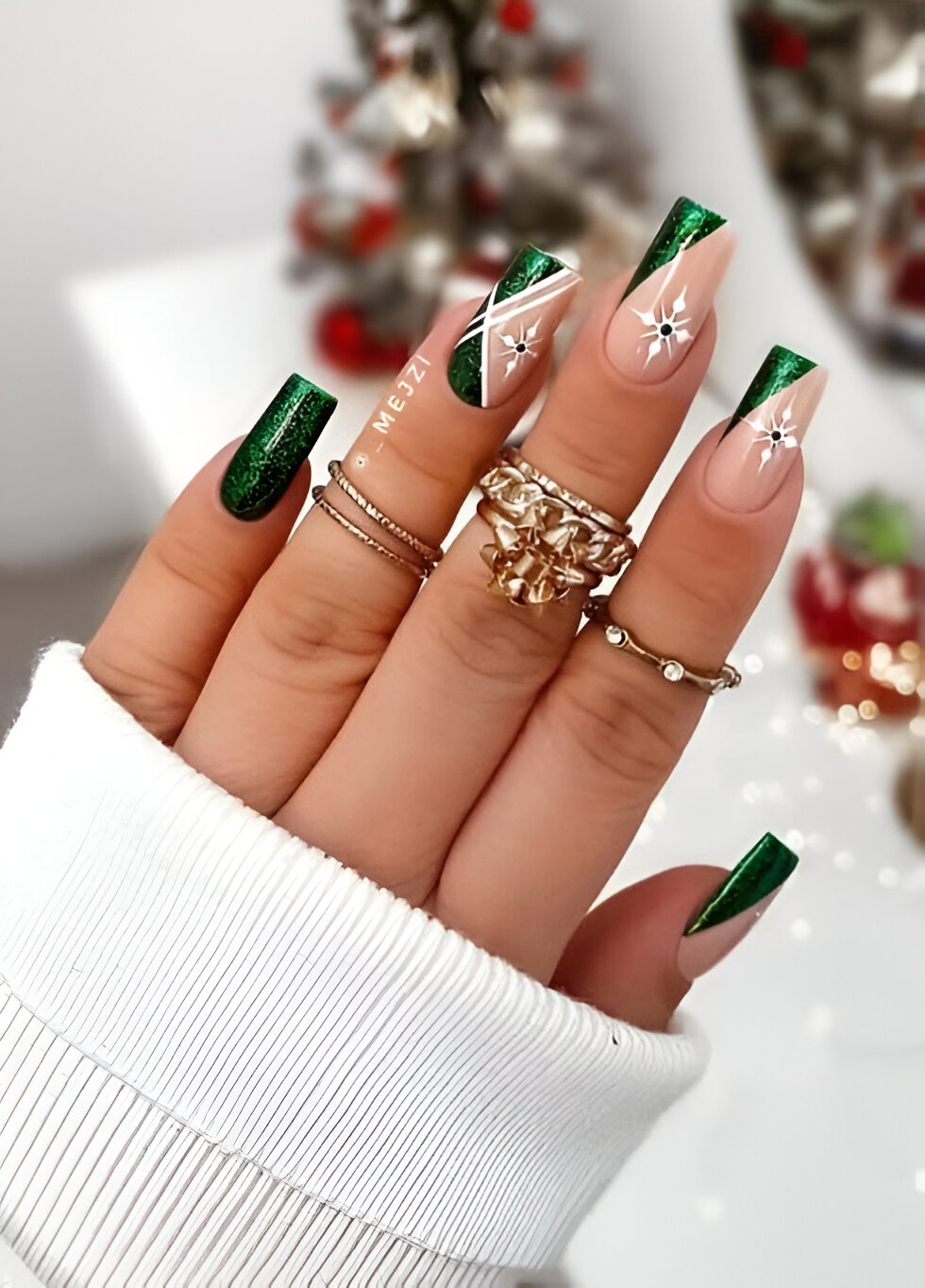 Christmas Green Coffin Nails