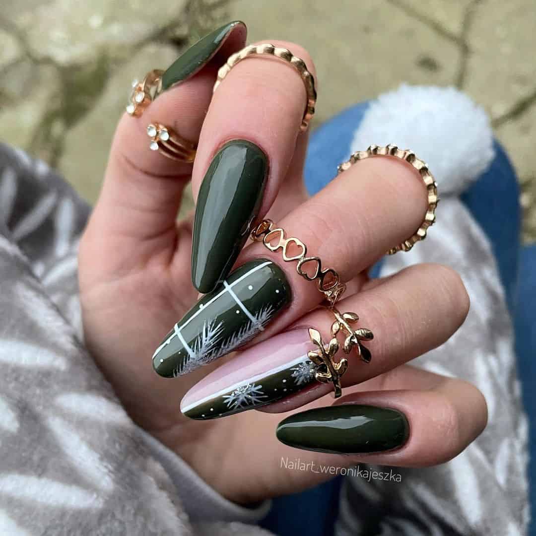 Dark Green Festive Nails