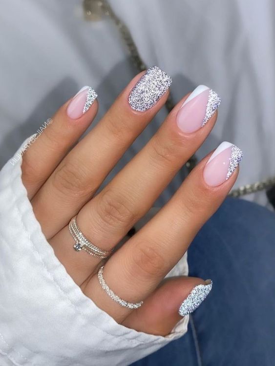 Festive Manicure Ideas With Pink And Silver