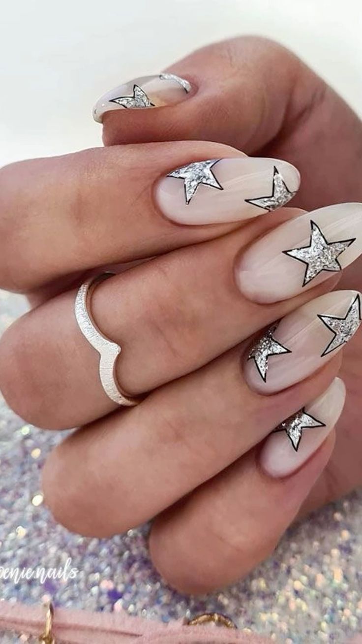 Festive Nail Art With Silver Stars