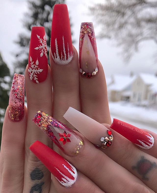 Glam Red Holiday Nails