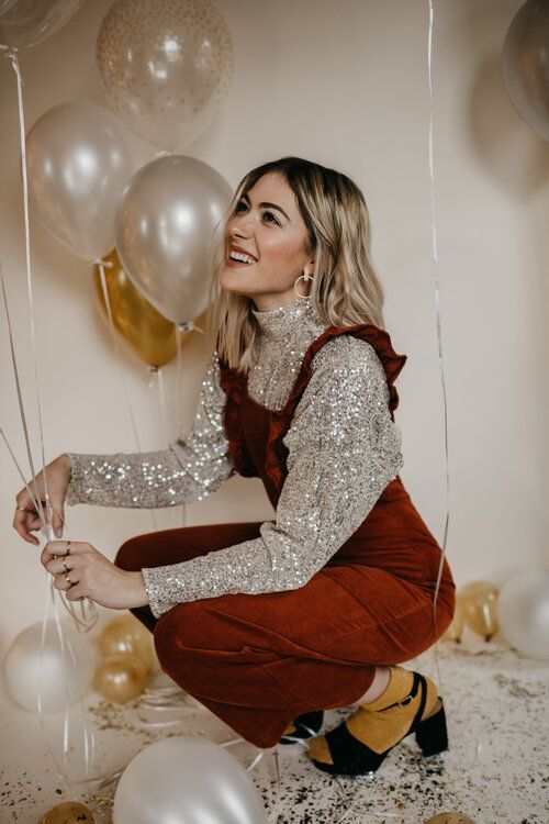 Glittered Top With Red Jumpsuit