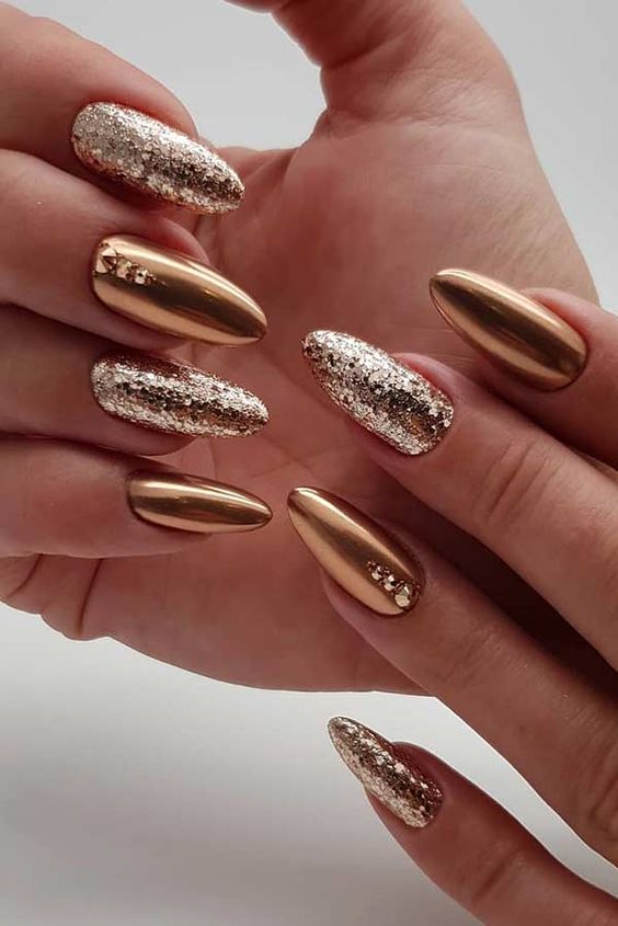 Gold And Silver Glittered Nails