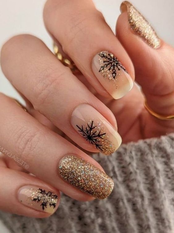 Gold Glittered December Nails