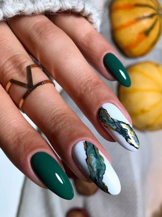 Green Marbled December Nails
