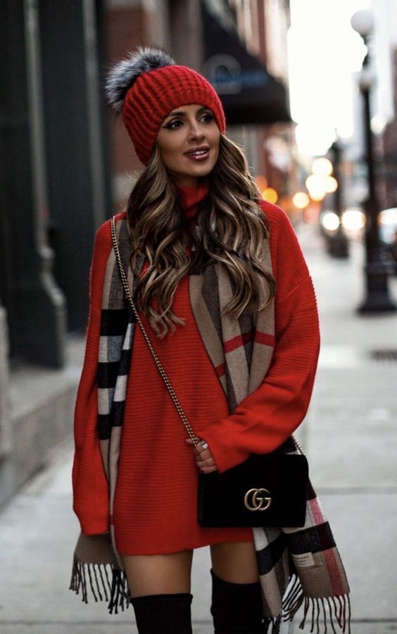 Holiday Outfits With Red Sweater Dress