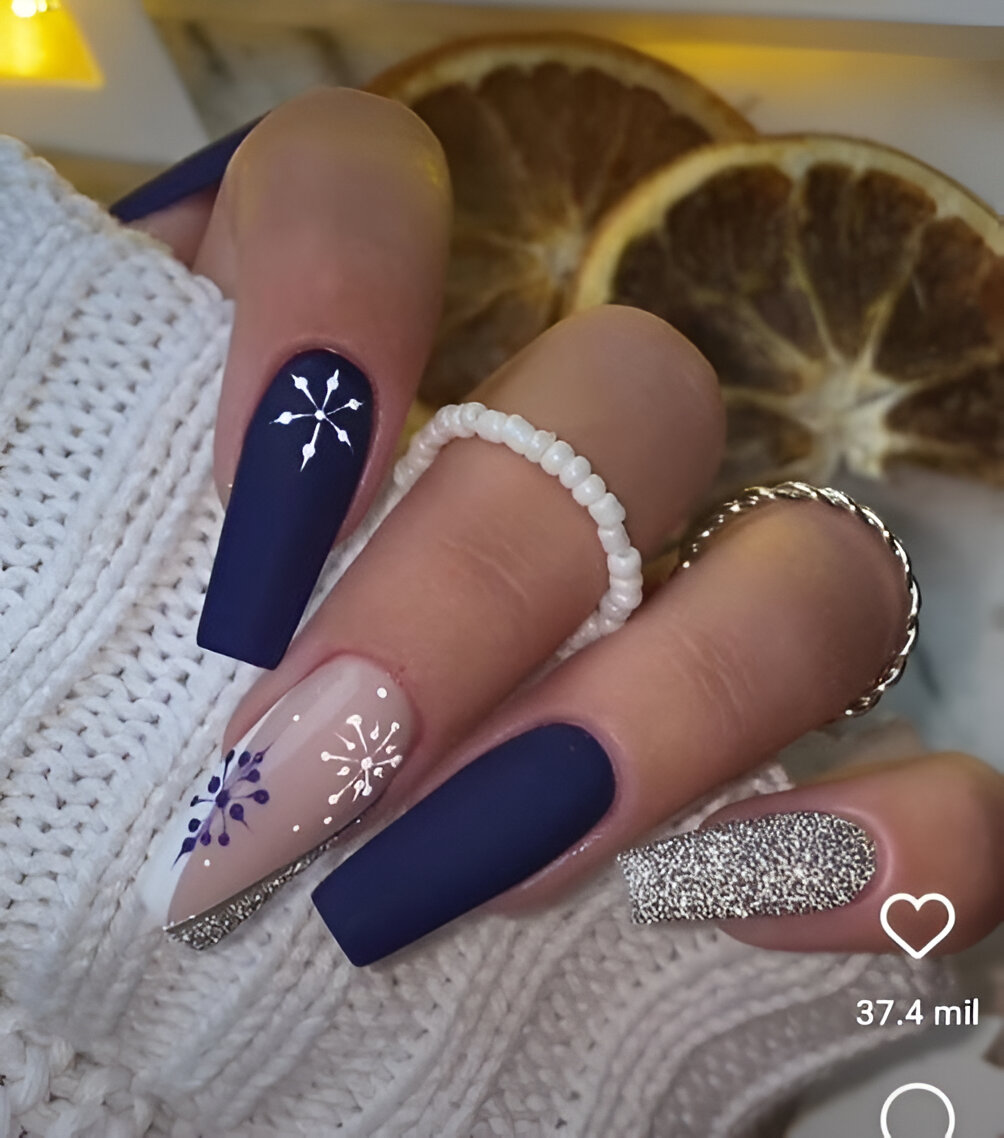 Matte Blue Christmas Nail Art Designs