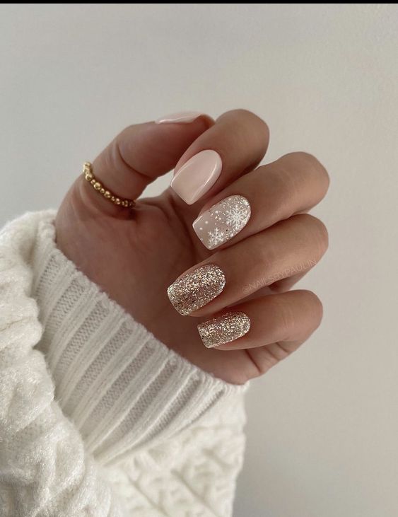 Nude And Glitter Nails
