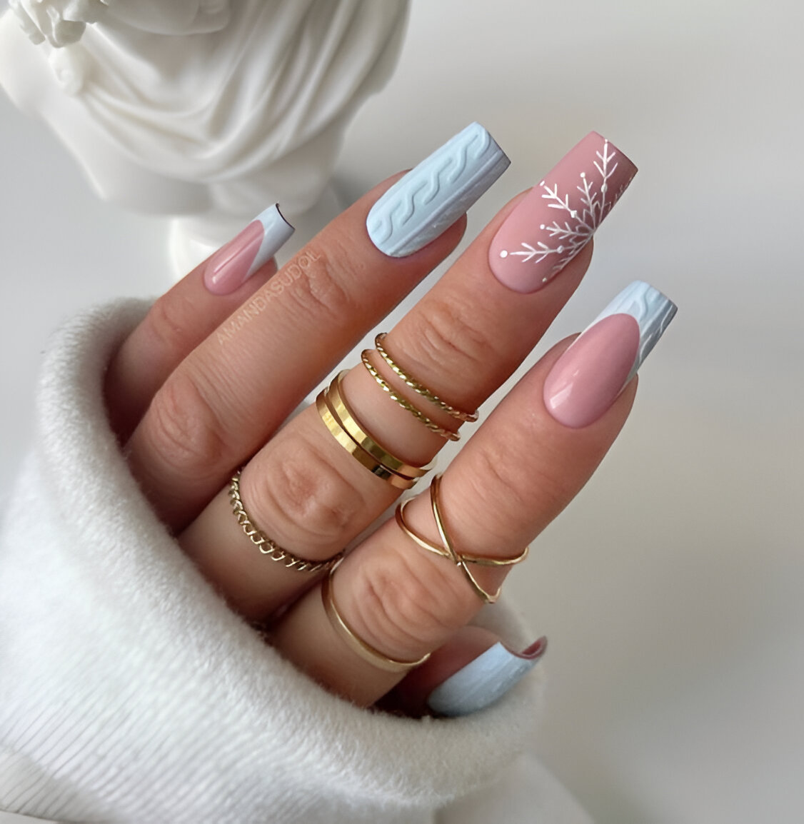 Pastel Blue Nails And Snow