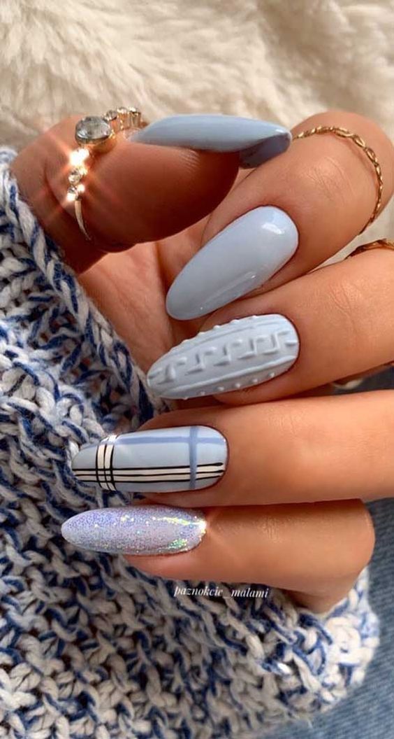 Pastel Blue Sweater Nails