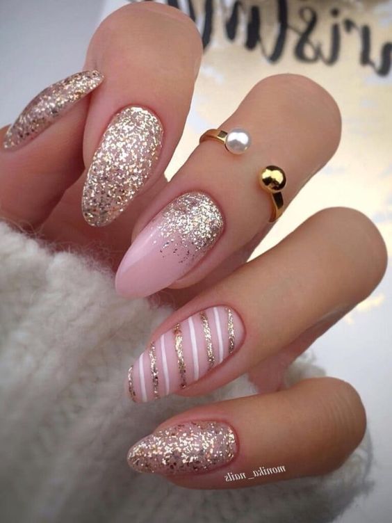 Pink And Gold Winter Manicures