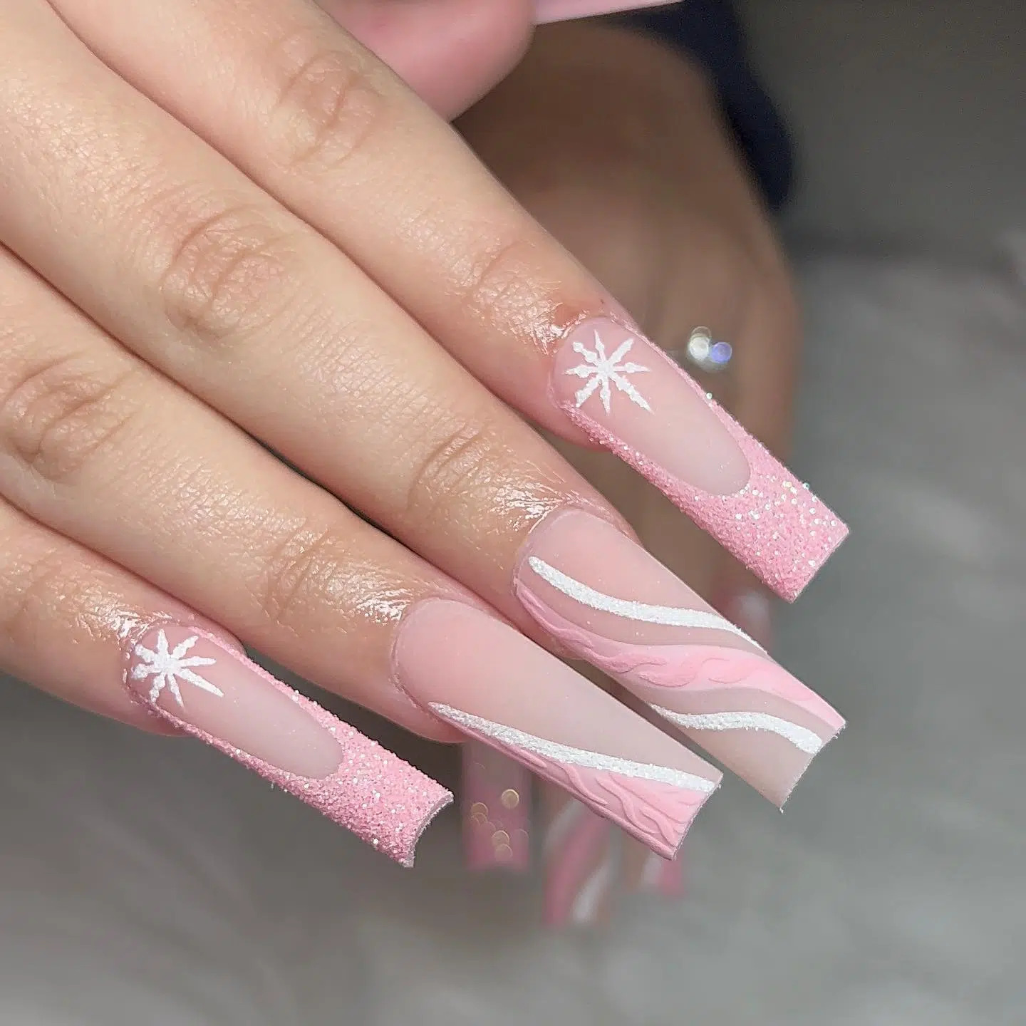Pink And White Christmas Manicures