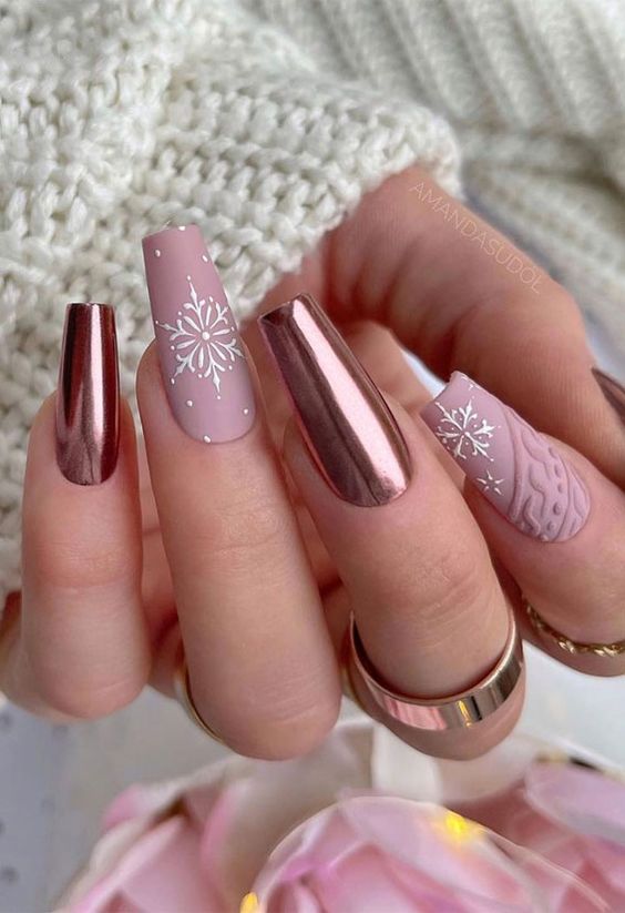 Pink Chrome Winter Manicures